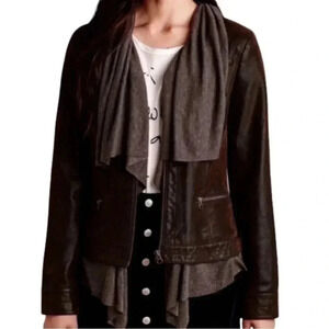Anthropologie‎ Hei Hei knit Layered Causeway Brown Vegan
Leather Jacket Sz S